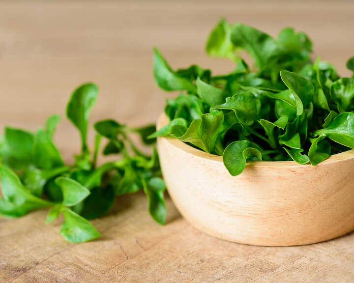 watercress in a wooden bowl