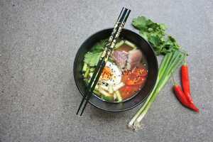 smoked eel broth with boiled egg